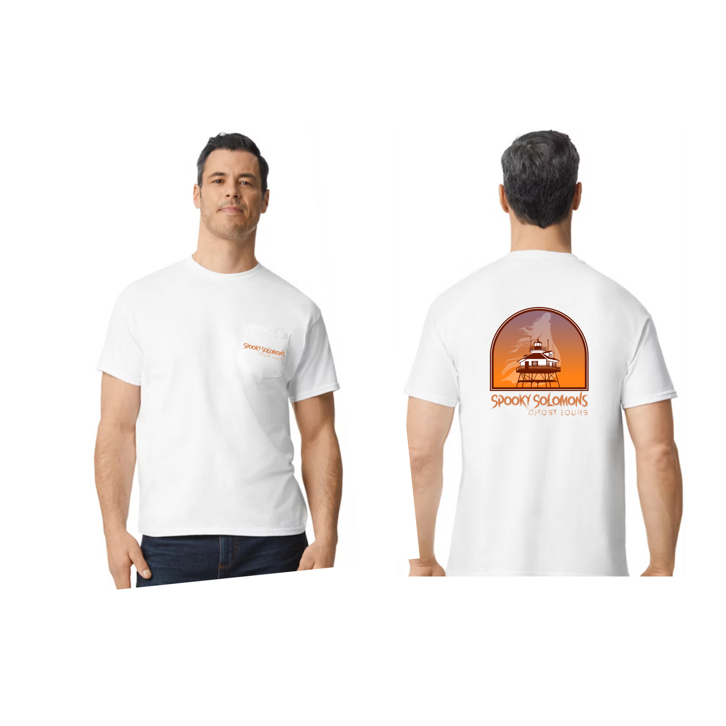 Spooky Solomon's Ghost Tour Pocket T-Shirt Gildan G530